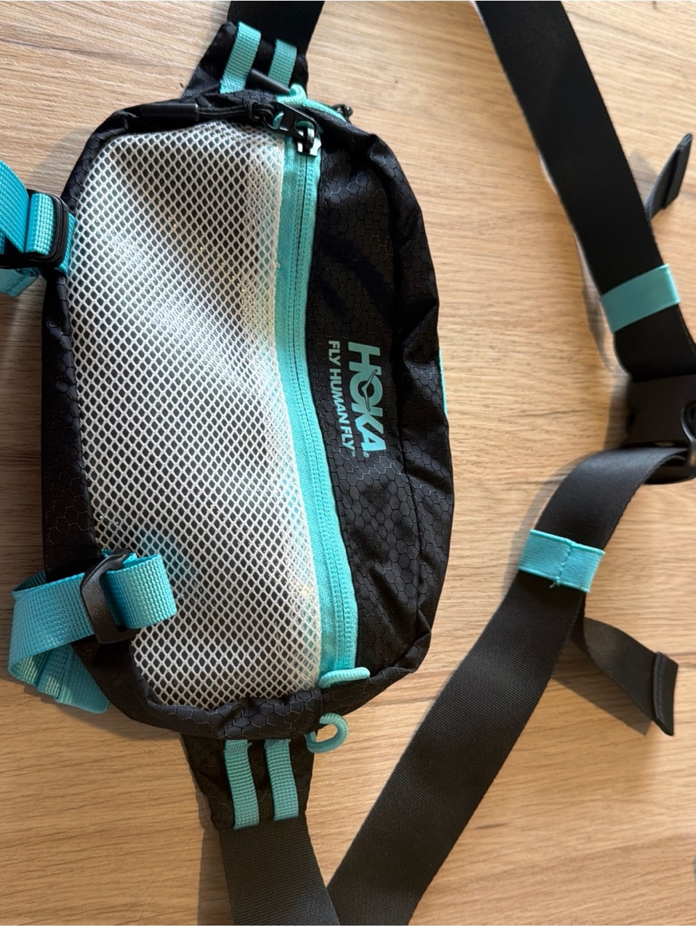 Hoka Black and Teal Waist Belt Bag